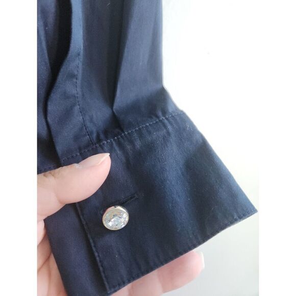 Escada Dark Navy Blue Band Collar Tule Front Detail Made in Germany Blouse EU36 - Picture 8 of 11